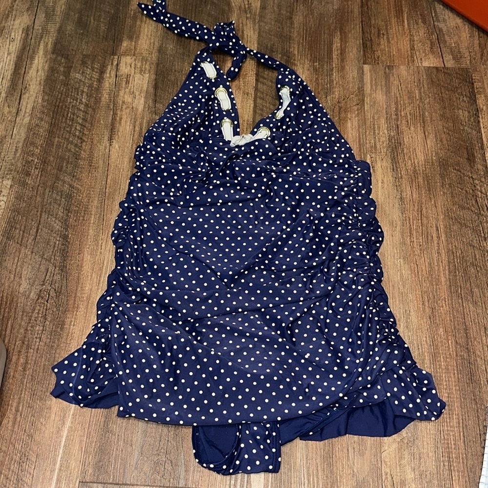 Betsey Johnson Navy‎ & White Polka Dot Swimsuit size L